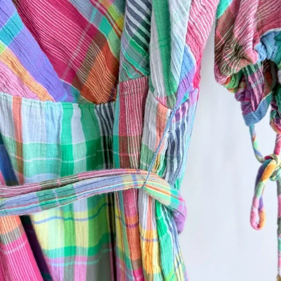 Lauren Ralph Lauren Plaid Off Shoulder Dress Multicolor Madras Plaid Dress 10 - Picture 9 of 16
